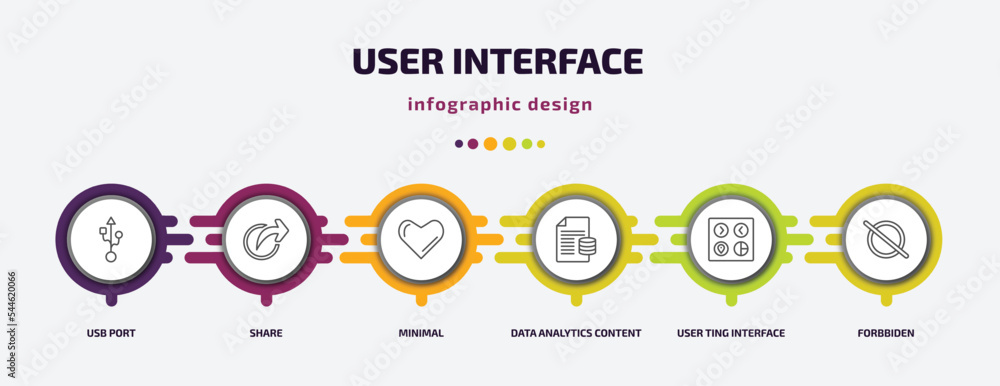 Poster user interface infographic template with icons and 6 step or option. user interface icons such as us
