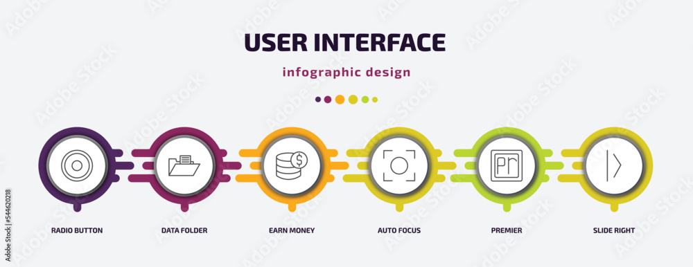 Poster user interface infographic template with icons and 6 step or option. user interface icons such as ra