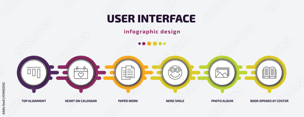 Poster user interface infographic template with icons and 6 step or option. user interface icons such as to