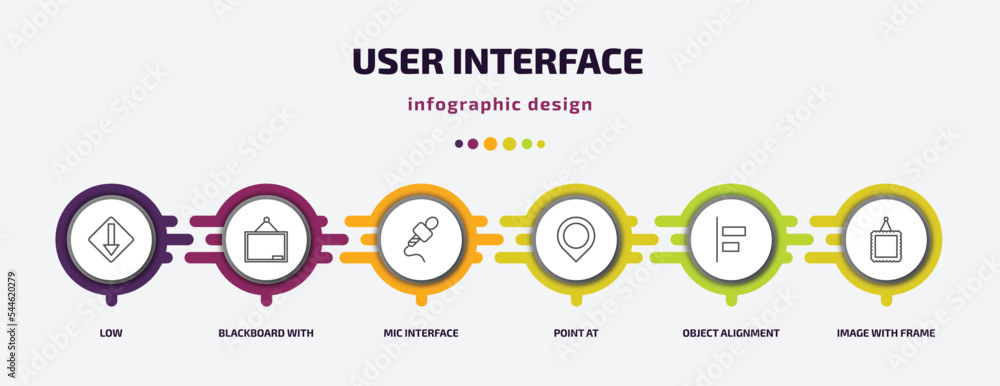 Poster user interface infographic template with icons and 6 step or option. user interface icons such as lo
