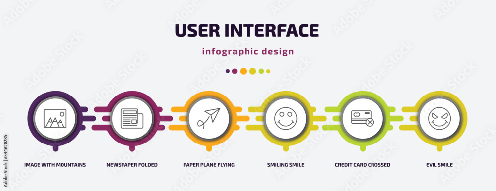 Poster user interface infographic template with icons and 6 step or option. user interface icons such as im