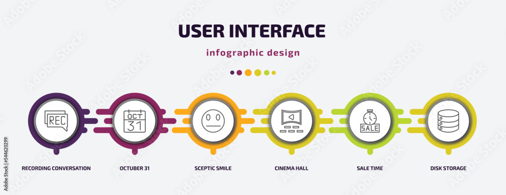 Poster user interface infographic template with icons and 6 step or option. user interface icons such as re
