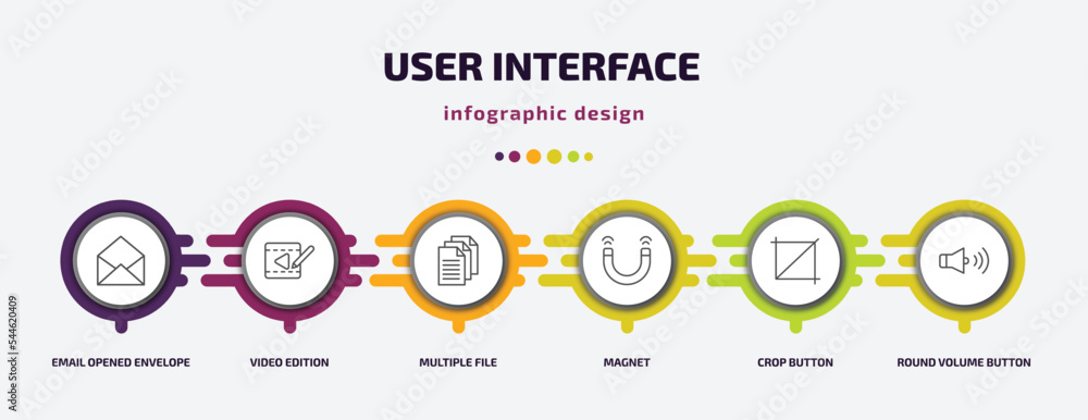 Poster user interface infographic template with icons and 6 step or option. user interface icons such as em