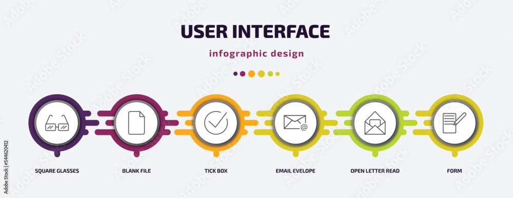 Poster user interface infographic template with icons and 6 step or option. user interface icons such as sq