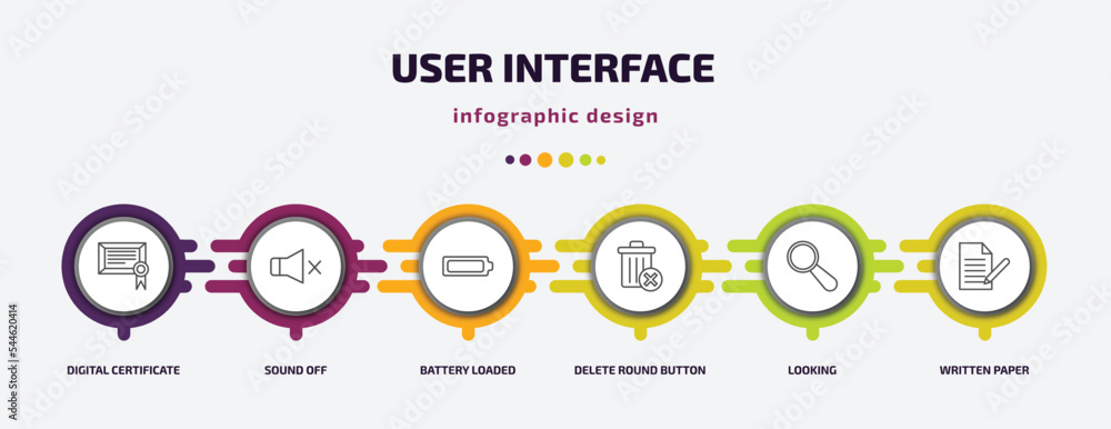 Poster user interface infographic template with icons and 6 step or option. user interface icons such as di