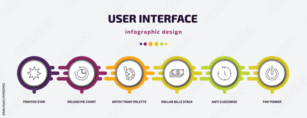 Aufkleber user interface infographic template with icons and 6 step or option. user interface icons such as po