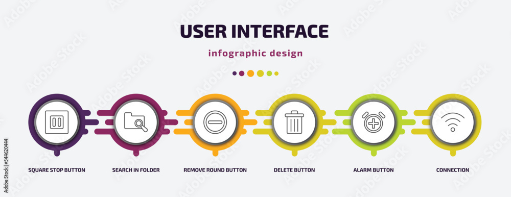 Poster user interface infographic template with icons and 6 step or option. user interface icons such as sq