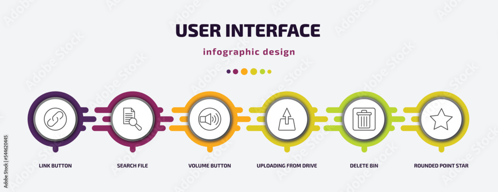 Poster user interface infographic template with icons and 6 step or option. user interface icons such as li