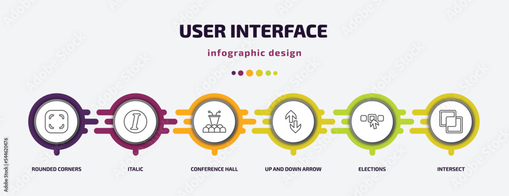 Poster user interface infographic template with icons and 6 step or option. user interface icons such as ro