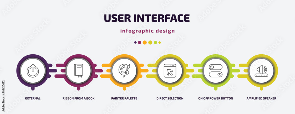 Poster user interface infographic template with icons and 6 step or option. user interface icons such as ex