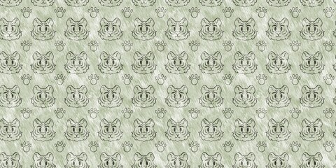 Cute safari wild tiger animal border for babies room decor. Seamless big cat furry green textured gender neutral print design