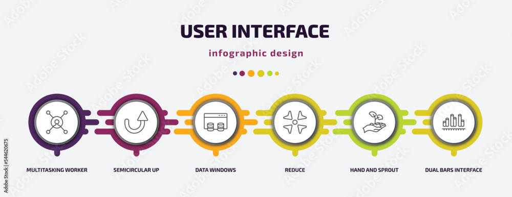 Poster user interface infographic template with icons and 6 step or option. user interface icons such as mu