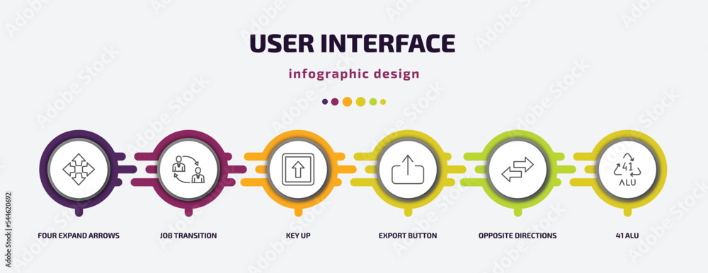 Poster user interface infographic template with icons and 6 step or option. user interface icons such as fo