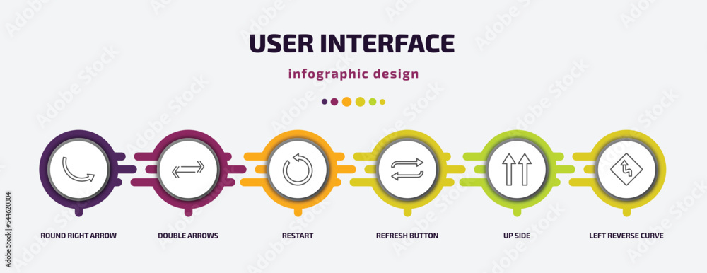 Poster user interface infographic template with icons and 6 step or option. user interface icons such as ro