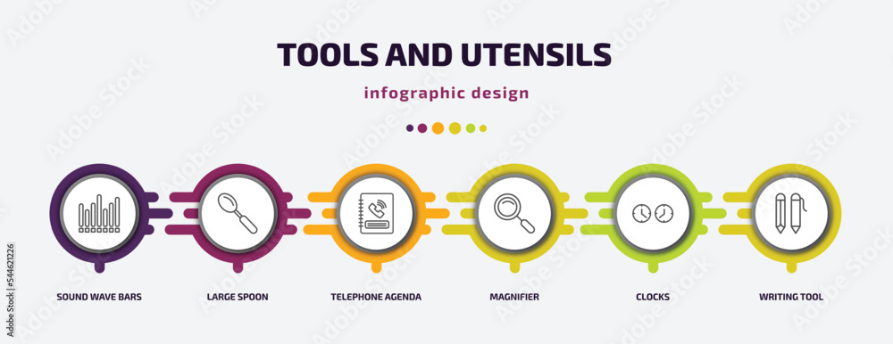 Poster tools and utensils infographic template with icons and 6 step or option. tools and utensils icons su