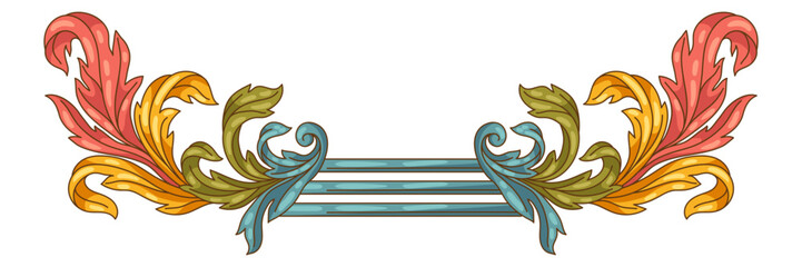 Decorative floral element in baroque style. Colorful curling plant.