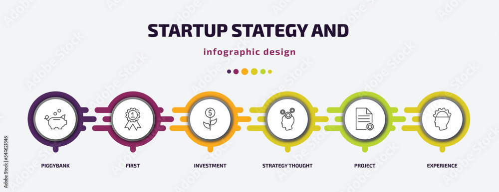Poster startup stategy and infographic template with icons and 6 step or option. startup stategy and icons 