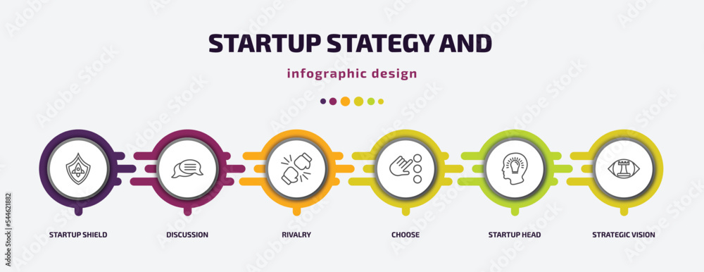 Poster startup stategy and infographic template with icons and 6 step or option. startup stategy and icons 