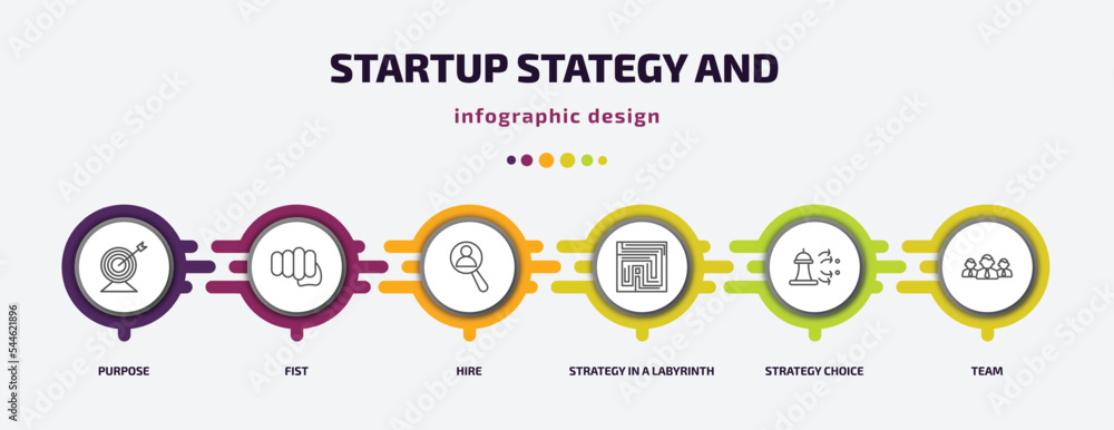 Poster startup stategy and infographic template with icons and 6 step or option. startup stategy and icons 