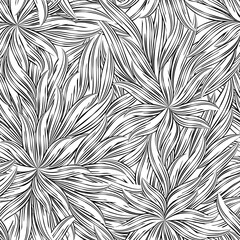 Seamless abstract vector black linear pattern. Seamless vector floral pattern flowers plants or leaves.