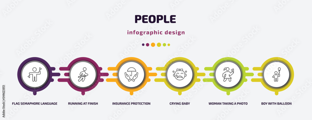 Poster people infographic template with icons and 6 step or option. people icons such as flag semaphore lan