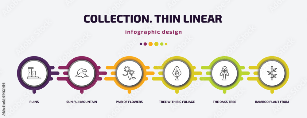 Aufkleber collection. thin linear infographic template with icons and 6 step or option. collection. thin linea