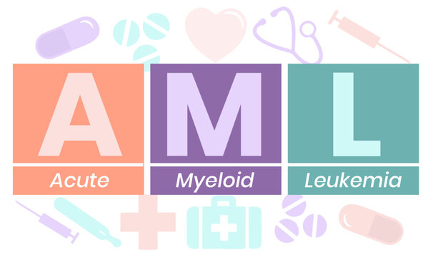 AML - Acute Myeloid Leukemia acronym. medical concept background. vector illustration concept. lettering illustration with icons for web banner, flyer, landing