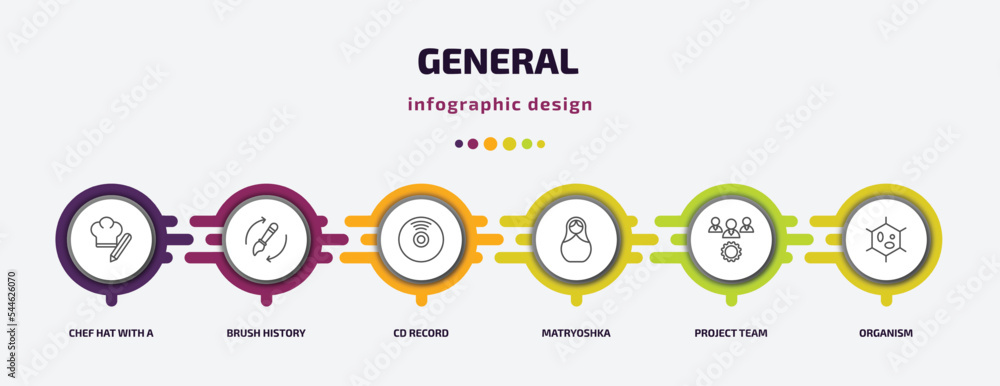 Poster general infographic template with icons and 6 step or option. general icons such as chef hat with a 