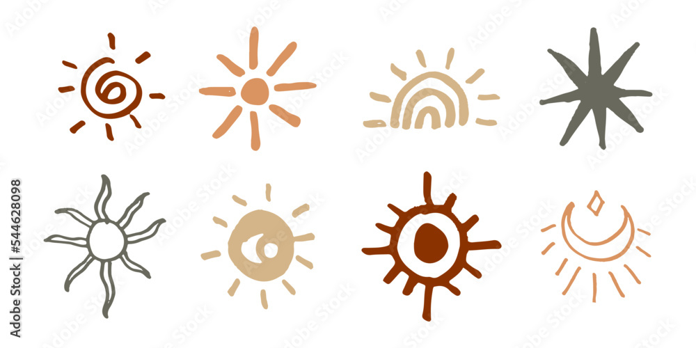 Aufkleber sun symbol illustration in vintage style. boho hand drawn for design element.