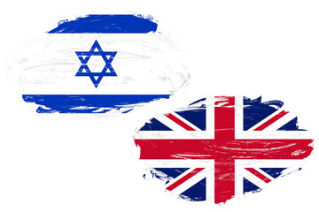 Israel and united kingdom flag together on a white stroke brush background