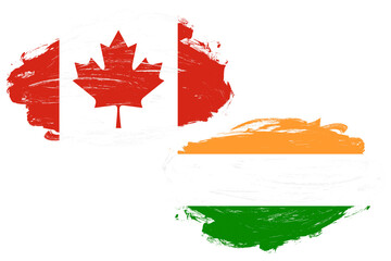 Canada and india flag together on a white stroke brush background