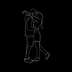 Silhouette of lovers embracing. The embrace of a man and a woman. Vector illustration.