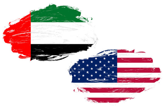 United arab emirates and united states flag together on a white stroke brush background