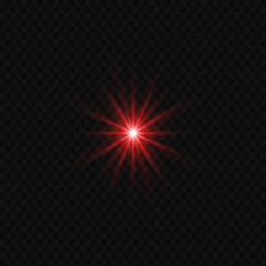 Red glowing circle of light burst, star, explosion on a transparent background.