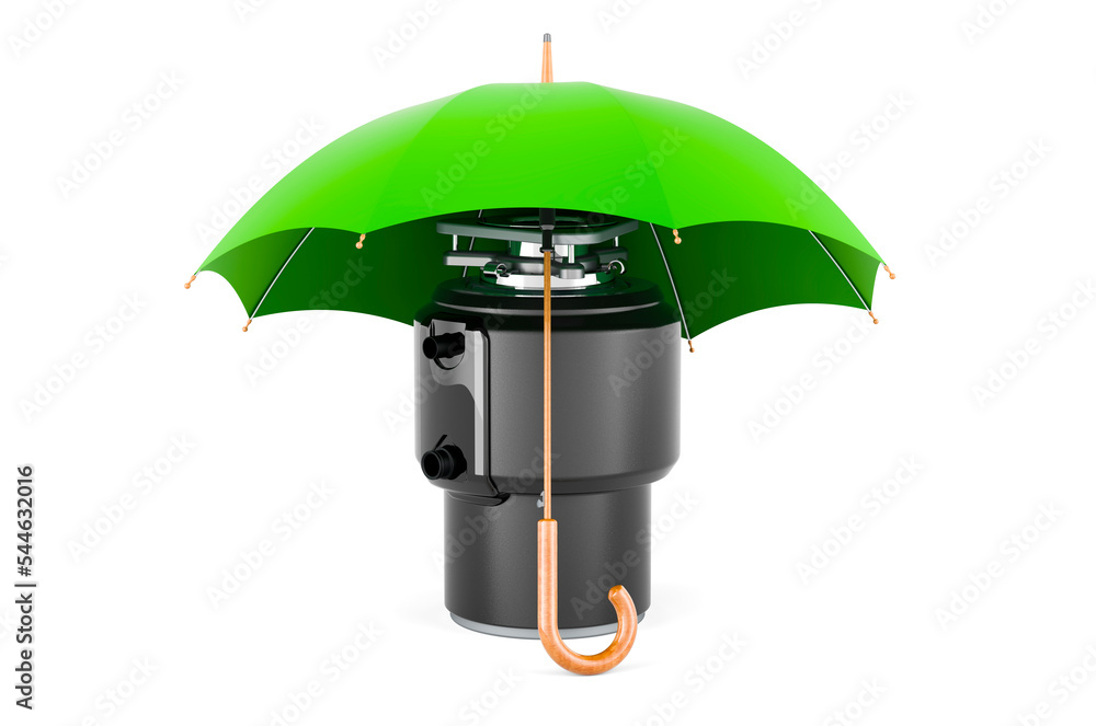 Poster garbage disposal unit under umbrella, 3d rendering