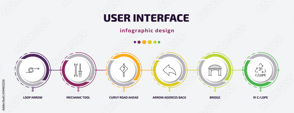 Poster user interface infographic template with icons and 6 step or option. user interface icons such as lo