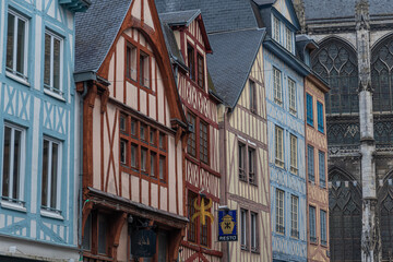 Street with timber framing houses in Rouen, Normandy, France