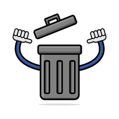 Trash can cartoon illustration. On white background.