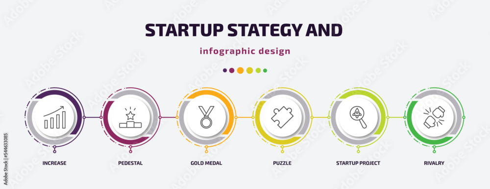 Poster startup stategy and infographic template with icons and 6 step or option. startup stategy and icons 