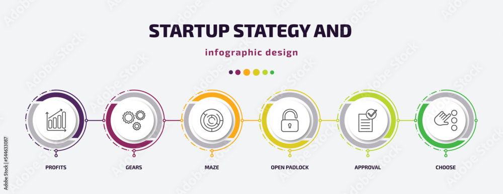 Poster startup stategy and infographic template with icons and 6 step or option. startup stategy and icons 