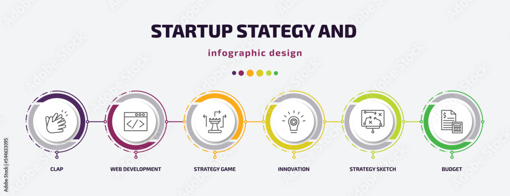 Poster startup stategy and infographic template with icons and 6 step or option. startup stategy and icons 
