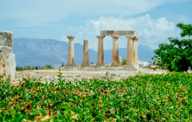 the remains of Temple of Apollo, in Corinth, Greece