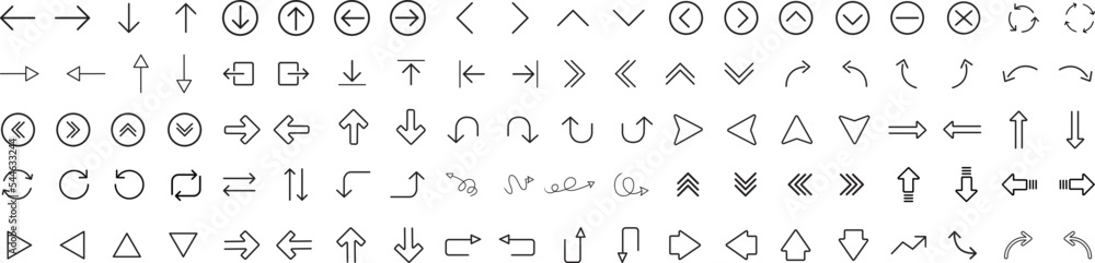 Wall mural line arrow vector icon set in thin line style.