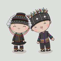 Akha hill tribe dress in Thailand, hill tribe children cartoon