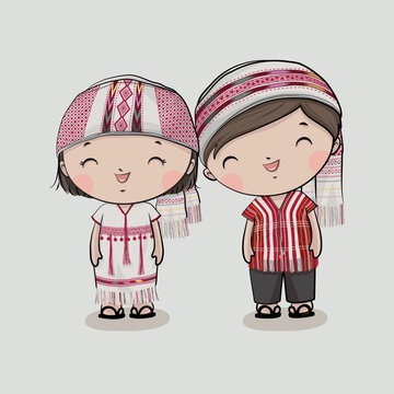 Karen hill tribe dress in Thailand, hill tribe children cartoon
