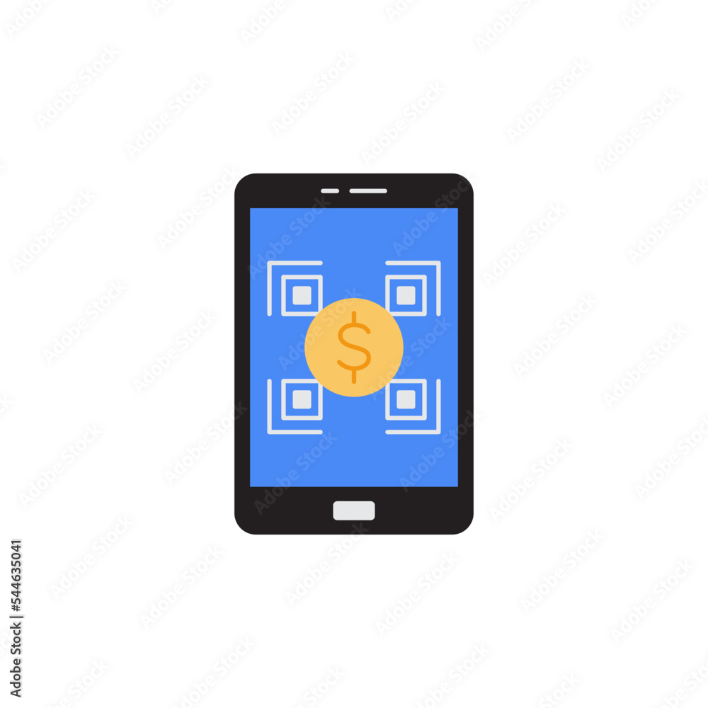 Poster qr code mobile payment icon in color, isolated on white background