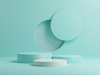 3D Podium minimal geometry for product presentation, Mint background, Cosmetic products podium scene with the platform.