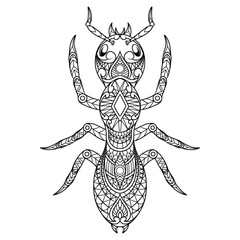 Ant Mandala Zentangle Illustration in Lineal Style Coloring Book