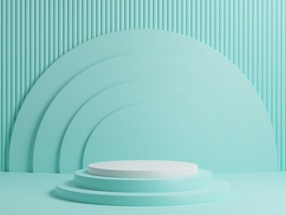 3D Podium minimal geometry for product presentation, Mint background, Cosmetic products podium scene with the platform.