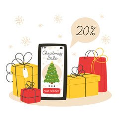 Christmas sale and online shopping using a smartphone